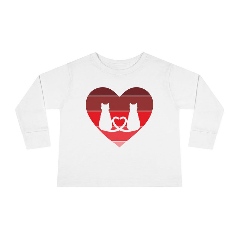 Cat Tail Love Retro Heart Toddler Long Sleeve Tee