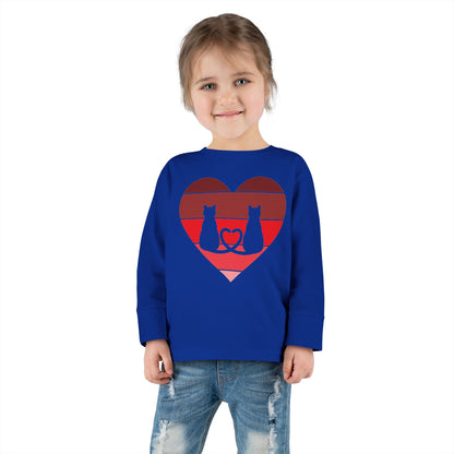Cat Tail Love Retro Heart Toddler Long Sleeve Tee