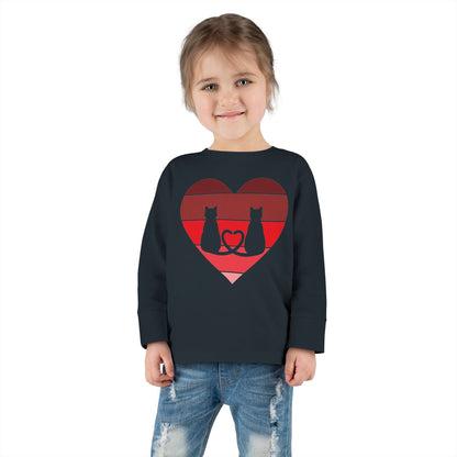 Cat Tail Love Retro Heart Toddler Long Sleeve Tee