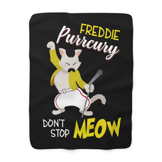 Freddie Purrcury Don't Stop Meow Sherpa Fleece Blanket
