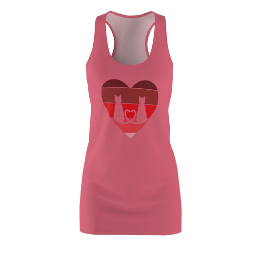 Cat Tail Love Retro Heart Women's Racerback Dress