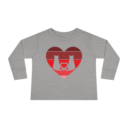 Cat Tail Love Retro Heart Toddler Long Sleeve Tee