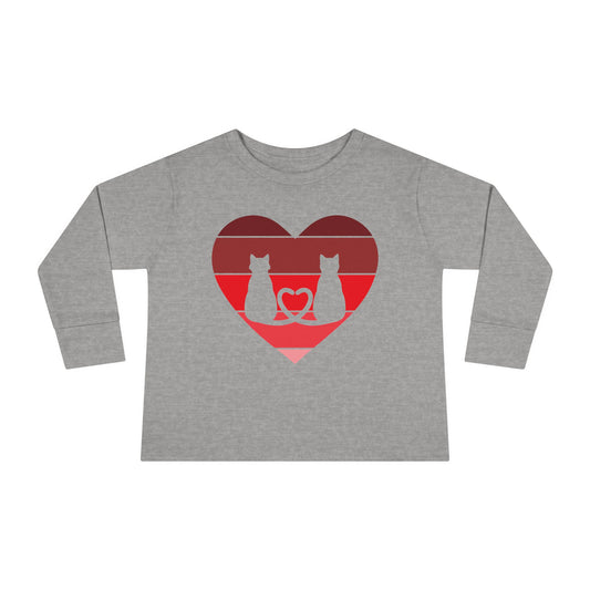 Cat Tail Love Retro Heart Toddler Long Sleeve Tee