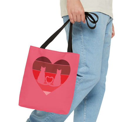 Cat Tail Love Retro Heart Tote Bag